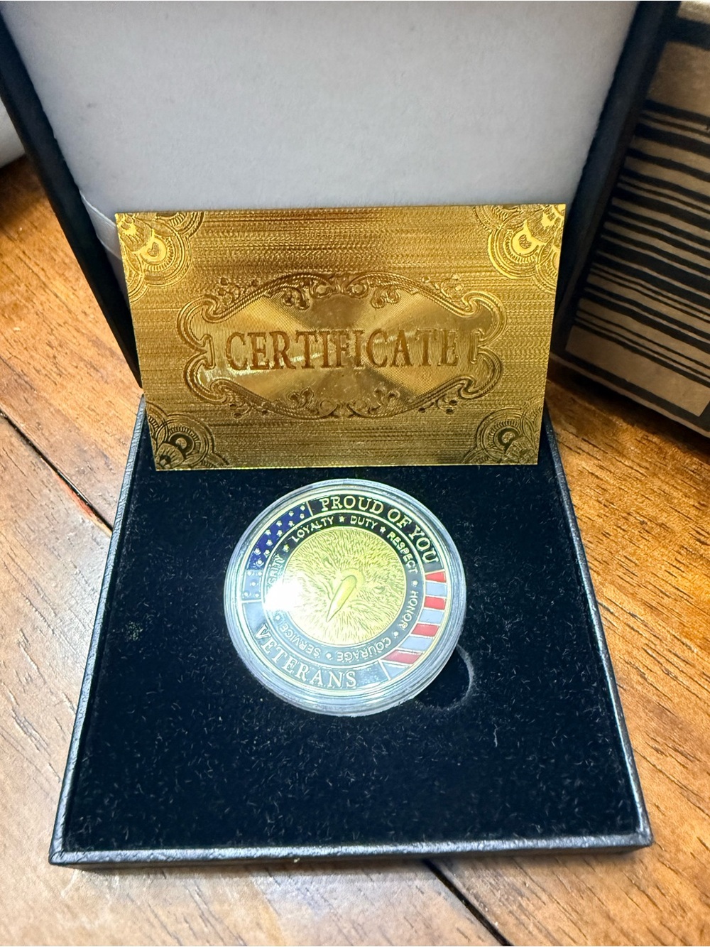 Veterans Challenge Coin in Presentation Box - Gold